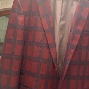 Source Unknown Maroon and Black Checkered Blazer